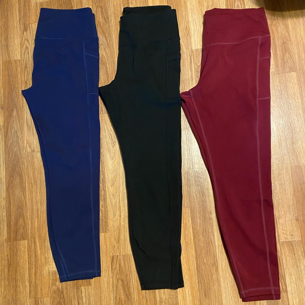 Set of Three Leggings - Blue, Black, Red